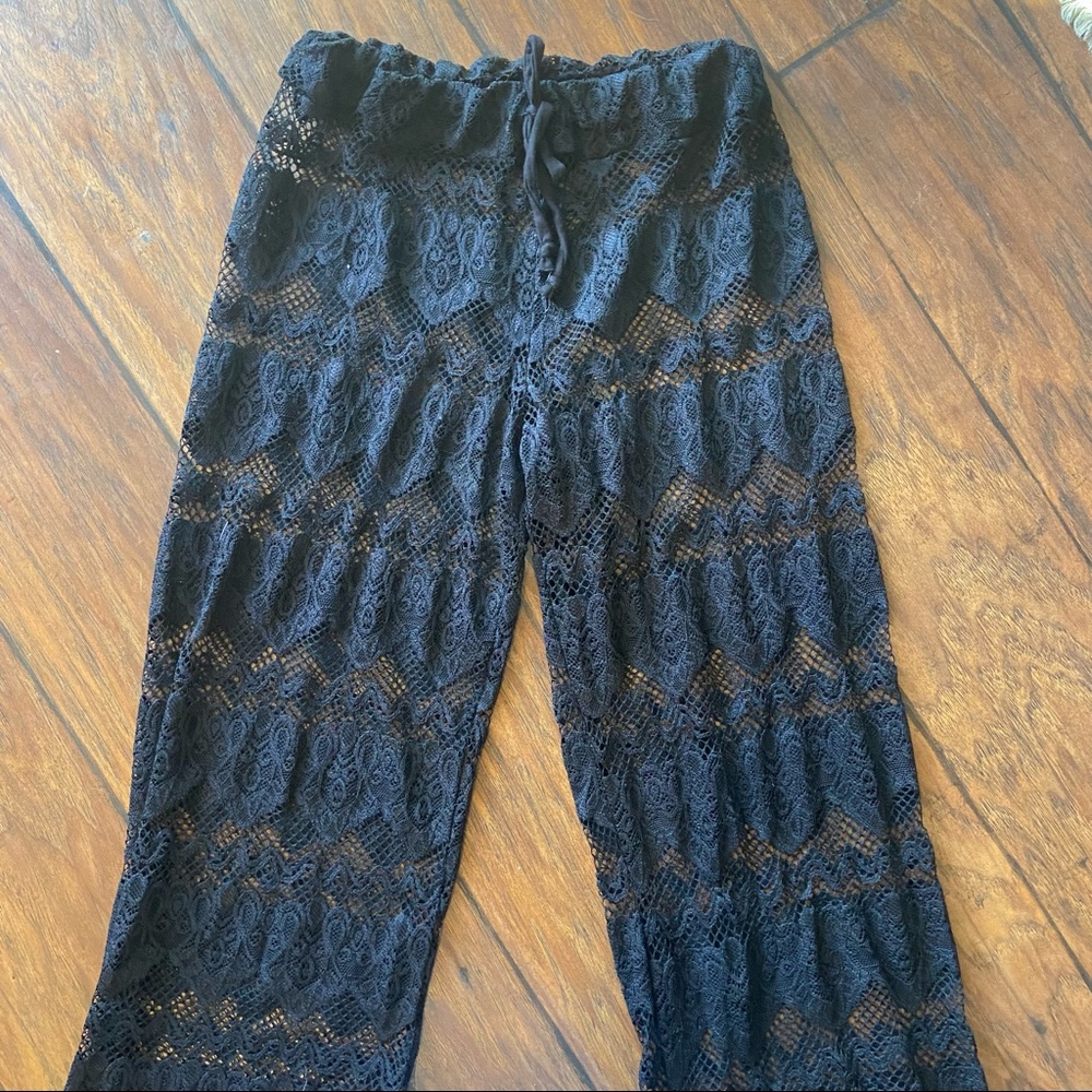 Black Sheer Crochet Lace Stretch Cover Up Pants S - Picture 3 of 6